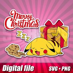 Pokemon Pikachu Merry Christmas clipart in svg and png, Cricut Pikachu image, Cut Pokemon Christmas cut, Vector print