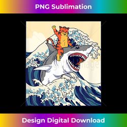 Cat Riding Shark Japanese Wave - Sleek Sublimation PNG Download - Infuse Everyday with a Celebratory Spirit