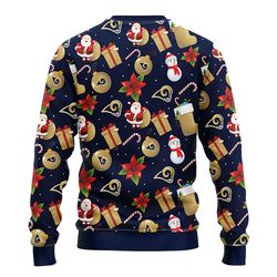 NFL Los Angeles Rams Santa Claus Snowman Ugly Hoodie 3D Zip Hoodie 3D Ugly Christmas Sweater 3D Fleece Hoodie