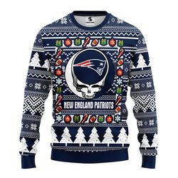 NFL New England Patriots Grateful Dead Ugly Hoodie 3D Zip Hoodie 3D Ugly Christmas Sweater 3D Fleece Hoodie