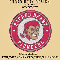 NCAA Logo Sacred Heart Pioneer, Embroidery design, Embroidery Files, NCAA Sacred Heart, Machine Embroidery Pattern