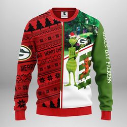 NFL Green Bay Packers Grinch & Scooby-Doo Ugly Hoodie 3D Zip Hoodie 3D Ugly Christmas Sweater 3D Fleece Hoodie