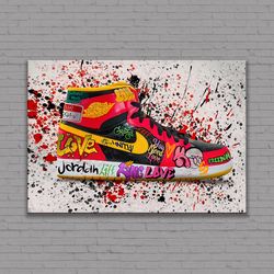 Jordan Shoes Hand Made Artist Drawing Canvas, Jordan Shoes Roled Canvas, Framed Art, Ready to Hang