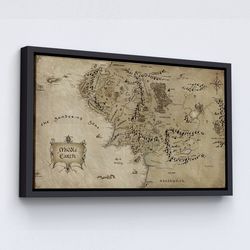 Antique Map Art Canvas, Map Artwork, Lord Of The Rings Movie Map Poster, World Map Art Canvas, Rolled Canvas Print, Read