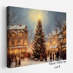 Christmas Eve Canvas Poster Vintage Christmas Wall Art Christmas Canvas Poster Oil Painting Cottagecore Decor Academia W