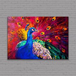 Peacock Canvas, Animal Canvas Print, Custom Wall Hanging, Gift for Her, Extra Large Canvas, Ready to Hang