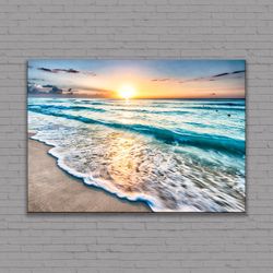 Sea beach ocean white sand Canvas or Poster, 3 and 5 panels Canvas, Framed Art, Ready to Hang