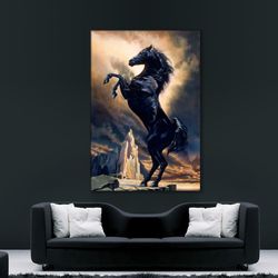 Prancing Horse Canvas Painting, Horse Poster, Horse Rolled Canvas, Animal Kingdom Wall Decor, Ready To Hang Canvas Print
