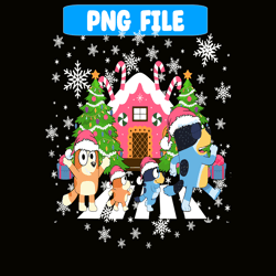 bluey and candy house png, christmas tree png, bluey and santa claus png