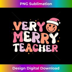 Xmas Very Merry Teacher Groovy Santa Christmas Pajama Women Long Sleeve - Futuristic PNG Sublimation File - Spark Your Artistic Genius