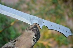 custom handmade damascus steel full tang hunting sword blank blade with leather sheath & free shipping