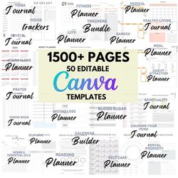 50 Editable Canva Planners Template Graphic- Planner Templates /For Indesign, Illustrator, and Canva /Editable & Brandab