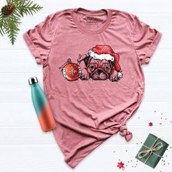 Christmas Dog with Santa Hat Ornament Shirt, Christmas Pug Dog Shirt, Christmas Dog With Glasses Shirt, Xmas Dog Shirt,