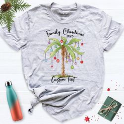 Custom Christmas Palm Tree Family Shirt, Family Christmas Tropical Shirts, Hawaiian Christmas Palm Tree Shirts, 2023 Chr