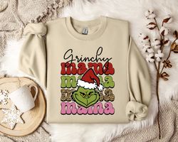 Grinch Mama Christmas Sweatshirt, Holiday Mom Jumper, Festive Mother Pullover, Xmas Family Apparel, Cozy Winter Wear