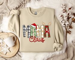 mama claus christmas hat theme sweatshirt - festive holiday apparel - cozy xmas pullover - winter fashion - seasonal mot