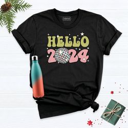 Hello 2024 Christmas Shirt, Happy New Year Tshirt, New Year Festive Party Shirt For Women, Retro Christmas Tee, Christma