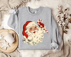 Santa Christmas Sweater, Vintage Santa Claus Face Sweatshirt - Retro Christmas Clothing, Santaface Festive Holiday Sweat