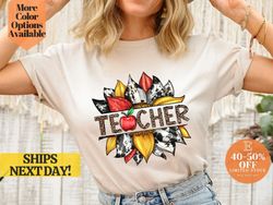 Teacher Sunflower Glitter Tee, Teacher Appreciation Gift, Back to School Shirt, Cute Teacher Sunflower Glitter T-Shirt