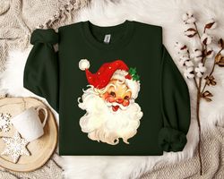 Vintage Santa Face Sweatshirt - Festive Christmas Retro Jumper - Holiday Clothing, Christmas Collector's Sweater - Retro