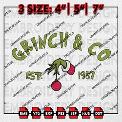 Grinch Hand And Co Est Embroidery files, Christmas Emb Designs, Grinch Machine Embroidery File, Digital Download