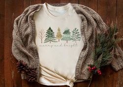 Merry and Bright Trees, Womens Christmas Shirt, Womans Holiday Shirt,Christmas Gift,Chic Winter Shirt,Cute Holiday Tee,C
