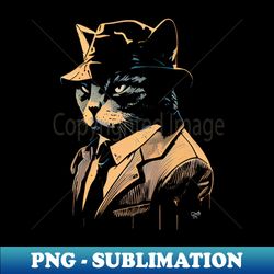 70s gangster detective cat in suit and hat - creative sublimation png download - capture imagination with every detail