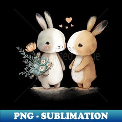 Rabbit Couple Romance Love In Valentines - Retro PNG Sublimation Digital Download - Transform Your Sublimation Creations