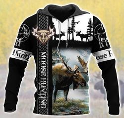 Moose Hunting Black 3D All Over Print | Hoodie | Unisex | Full Size | Adult | Colorful | HT5274
