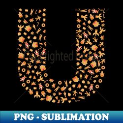 Letter U Initial Christmas Decorations Gingerbread - PNG Sublimation Digital Download - Add a Festive Touch to Every Day