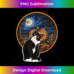 Tuxedo Cat Halloween Pumpkin Moon Spooky Background Fun - Sophisticated PNG Sublimation File - Craft with Boldness and Assurance