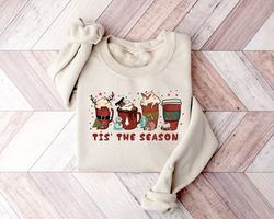 Christmas Tis The Season Sweatshirt, Christmas Shirts, Christmas Sweatshirt, Coffee Lover Shirt, Cute Winter Sweatshirt,