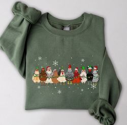 Christmas Chickens Sweatshirt, Cute Chicken Farm Animals Holiday Shirt, Trendy Santa Hat Animal Farmer Heiffer Bull Gift