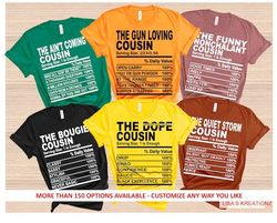 Cousin T-Shirts Group Shirts Family Matching Shirts Thanksgiving Christmas Cousins Nutrition Facts Group Shirts For Fami
