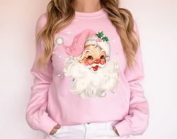 Pink Christmas Santa Sweatshirt, Retro Pink Santa Hat Sweater, Classic Christmas Santa, Pink Christmas, Vintage Santa Ho