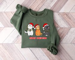 Meowy Christmas Sweatshirt, Christmas Shirt, Cat Lover Christmas Shirt, Cat Christmas Sweatshirt, Funny Christmas Cat Sh