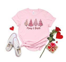 Merry and Bright Pink Tree Christmas Shirt, Christmas Sweatshirt, Winter Sweatshirt, Christmas Tree Sweatshirt, Holiday