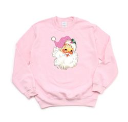 pink christmas santa sweatshirt, classic christmas santa, retro pink santa hat hoodie, holiday sweatshirt, vintage santa