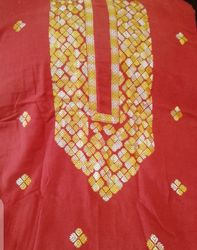 Fabric Khaddar Pulkari Hind Embroidery Shirt Red Color Large Size In Stitch