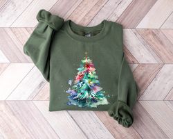 Christmas watercolor Sweatshirt, Christmas Sweater, Christmas Crewneck, Christmas Tree Sweatshirt, Holiday Sweaters, Win