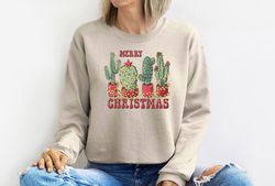 Christmas Cactus sweater,Christmas Sweatshirt,Christmas Plant Mom Gift,Holiday Sweatshirt,Xmas Holiday Sweater,Merry Chr