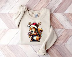 Christmas Squirrel Lights Sweatshirt, Christmas Sweatshirt, Funny Christmas Sweater,Christmas Gift Sweater,Holiday Crewn