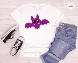 Cute Bat T-Shirts, Funny Halloween Gifts, Womens Vneck Shirts, Cute Bat Graphic Tees, Toddler Shirt, Gifts for Her, Hall