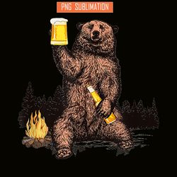 bear drinking beer png camp fire woods outdoor png funny grizzly png