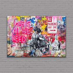 Banksy Love Is All We Need Canvas Or Poster, Banksy Print, Pop Art Wall Art, Graffiti Wall Art, Street Art Print No Park