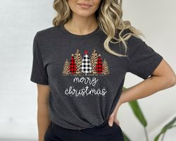 Ladies Merry Christmas Shirt, Women Christmas Shirt, Leopard Print Christmas Tree Shirt Cute Christmas Shirt, Women Holi