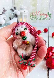 Handmade snowman Teddy - style Christmas gift for friend Pocket friend Collectible toy Snowman in a hat
