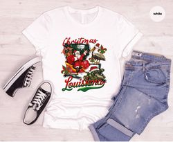 Merry Christmas Shirt, Louisiana TShirt, Christmas Gifts, Santa Graphic Tees, Crawfish Vneck Tee, Holiday Clothing, Peli