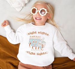 Hanukkah Sweatshirt, Eight Nights Eight Lights Shirt,Retro Groovy Chanukah Shirts,Cute Holiday Hanukkah Family Shirt,Jew