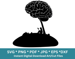 Brain Girl Reading SVG File - Reading Vector Images Clipart Human Brain SVG cut image -Eps, Png ,Dxf Stencil Clip Art